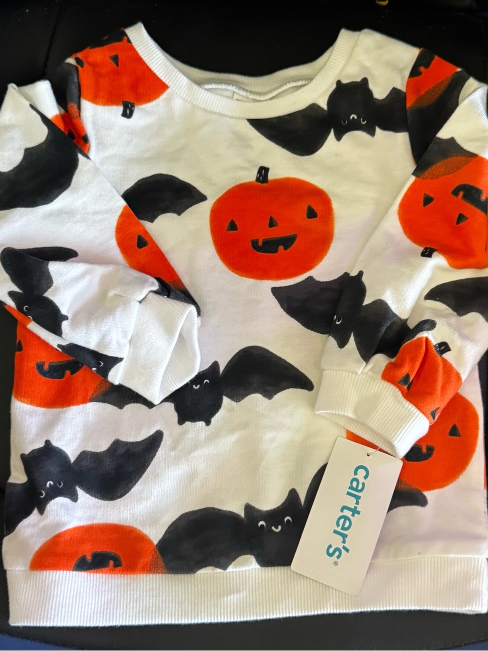 Carter's White Sweatshirt with Orange Pumpkins & Black Bats